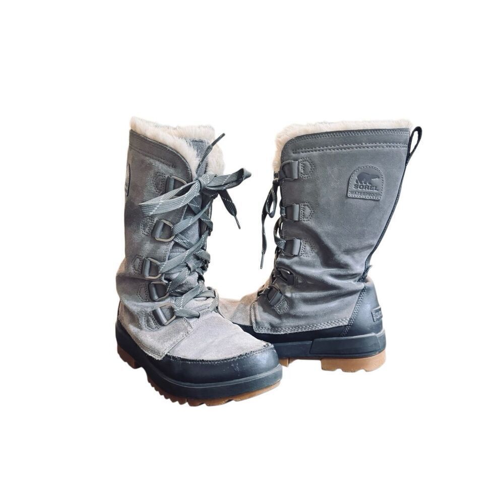 Sorel Waterproof Winter Boots Women’s 11 Gray Lace Up Faux Fur Snow